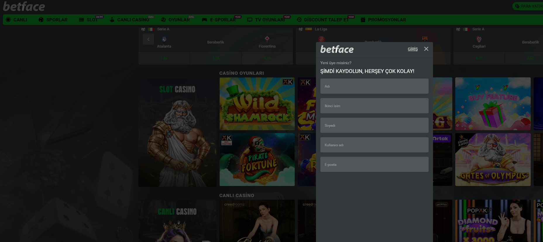 betface giriş